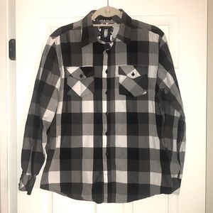 Ocean Current Black and white Greyscale Plaid Longsleeve Button Up Shirt